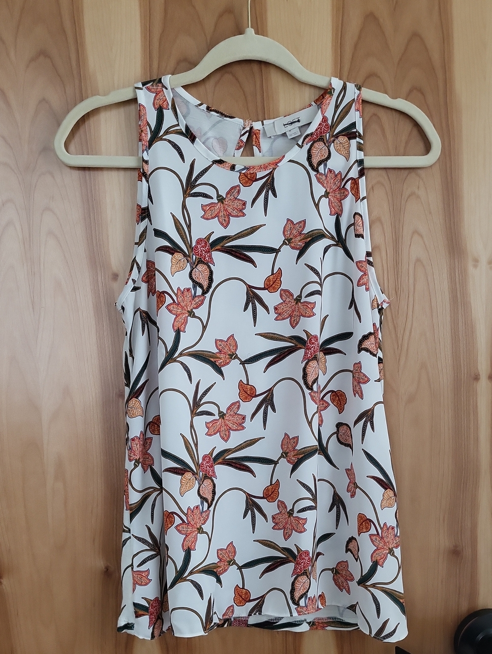 LOFT Floral Sleeveless Tunic in White, Rust & Brown